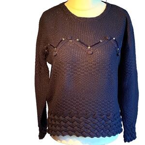 0329 Vintage Dino Valiano 80’s Navy Sweater Knit Buttons and Trim Size 14